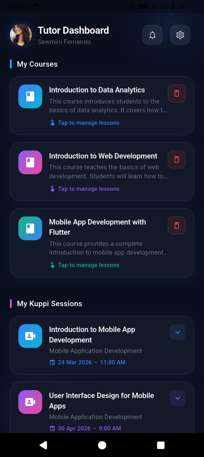 Tutor dashboard